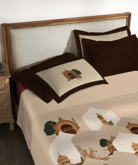 Classic Safarnama King Bedsheet Set| Awadhi Ride | 210 TC Cotton| 4 Pillow Covers