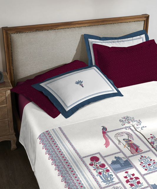 Classic Safarnama King Bedsheet Set| The Caravans | 210 TC Cotton| 4 Pillow Covers