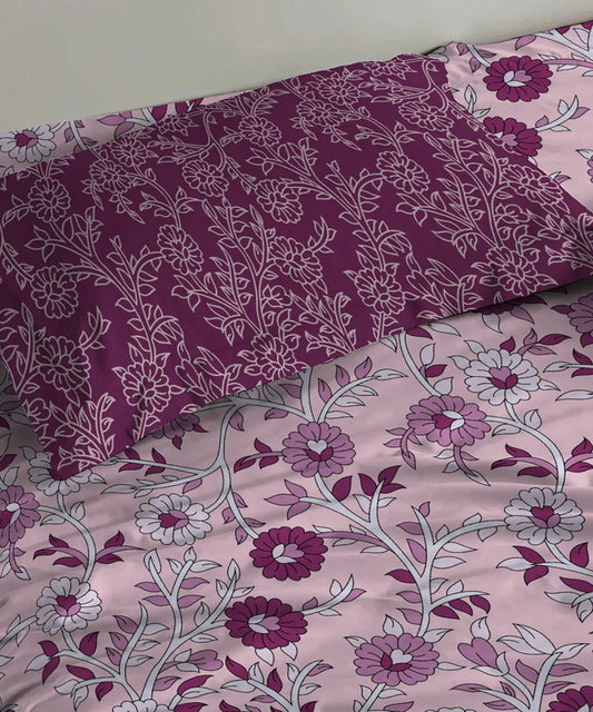 Urban Comfort Single Bedsheet Set, Desert Gardern Pink |144 TC Cotton| 1 Pillow Covers
