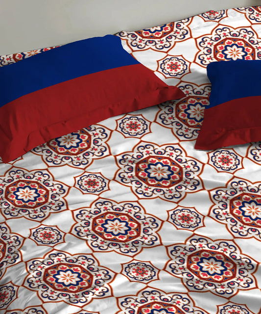 Urban Comfort Single Bedsheet Set, Majestic Mandala Red |144 TC Cotton| 1 Pillow Covers