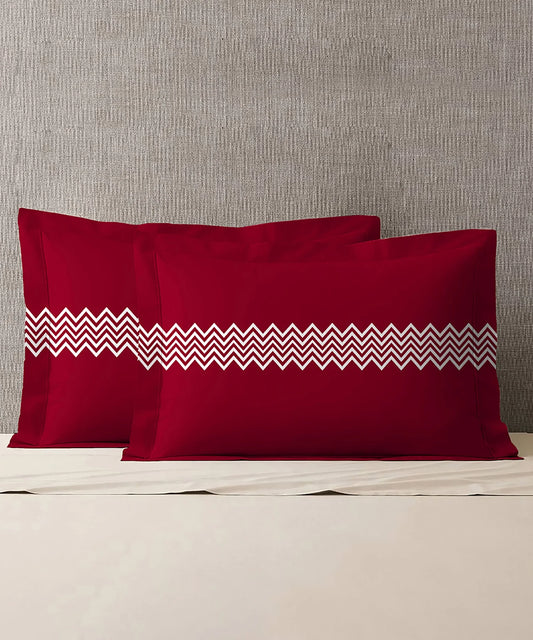 Urban Comfort Pillow Covers Set, Trippy Triangles Red| 144 TC Cotton