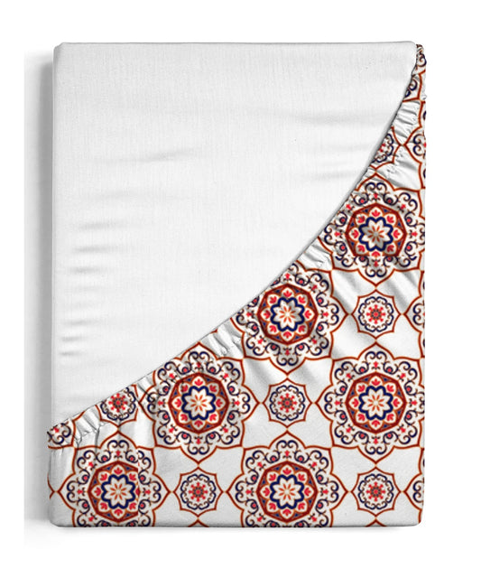 Urban Comfort King Fitted Bedsheet Set, Majestic Mandala Red|144 TC Cotton| 2 Pillow Covers