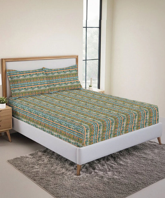 Urban Comfort King Fitted Bedsheet Set, Midnight Bloom |144 TC Cotton| 2 Pillow Covers