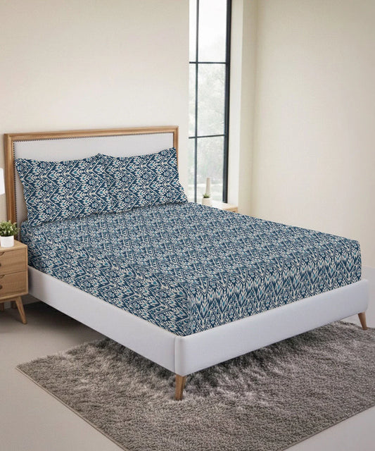 Urban Comfort King Fitted Bedsheet Set, Audrey |144 TC Cotton| 2 Pillow Covers
