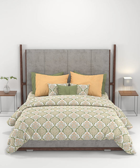 Carnival Ornate Queen Bedsheet, Manohari Sage |144 TC Cotton| 2 Pillow Covers