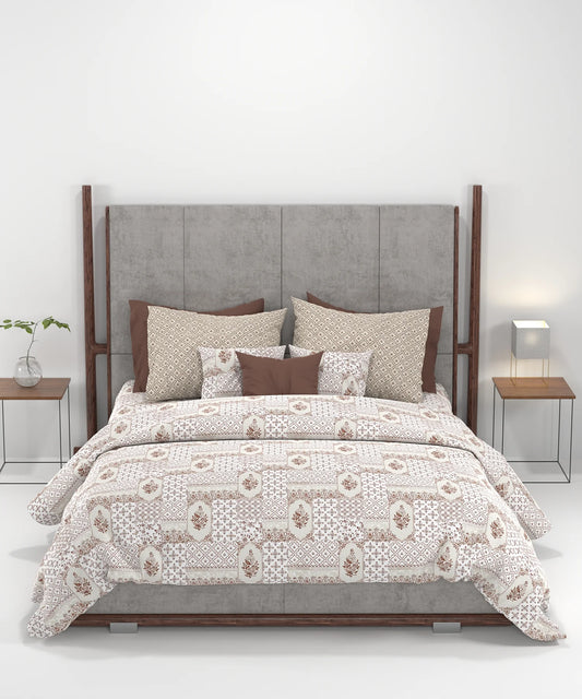 Carnival Ornate Queen Bedsheet, Meera Brown |144 TC Cotton| 2 Pillow Covers