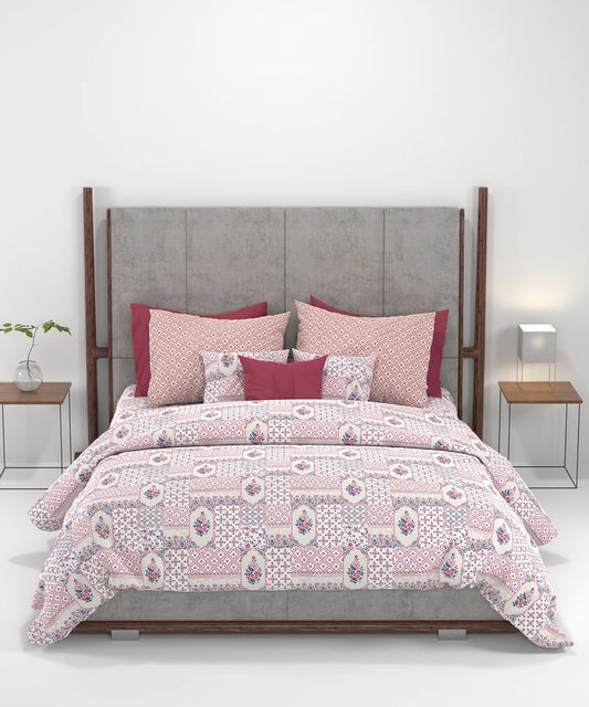 Carnival Ornate Queen Bedsheet, Meera Pink|144 TC Cotton| 2 Pillow Covers