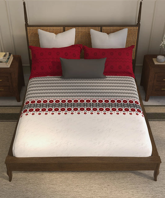Home Essential Suzani King Fitted Bedsheet Set, Chaand Bagh|144 TC Cotton| 2 Pillow Covers
