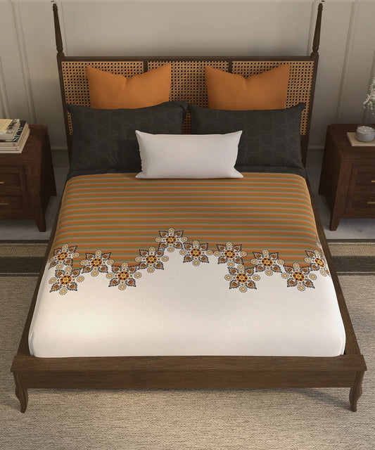 Home Essential Suzani  King Fitted Bedsheet Set, Silsila|144 TC Cotton| 2 Pillow Covers