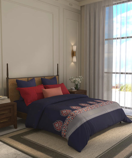 Home Essential Suzani Bedding Set, Neel Tara|144 TC Cotton| 4 Pc Set