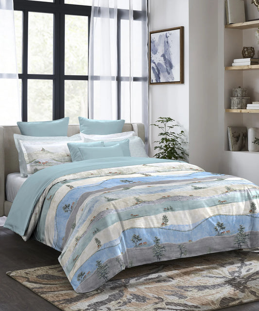 Indulgence Painterly Pattern King Bedsheet Set, Hillside Harvest|300 TC Cotton| 4 Pillow Covers