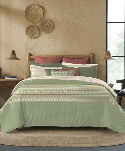 Sanskriti King Bedsheet Gift Set, Rogan Art Olive | 180 TC Cotton| 2 Pillow Covers