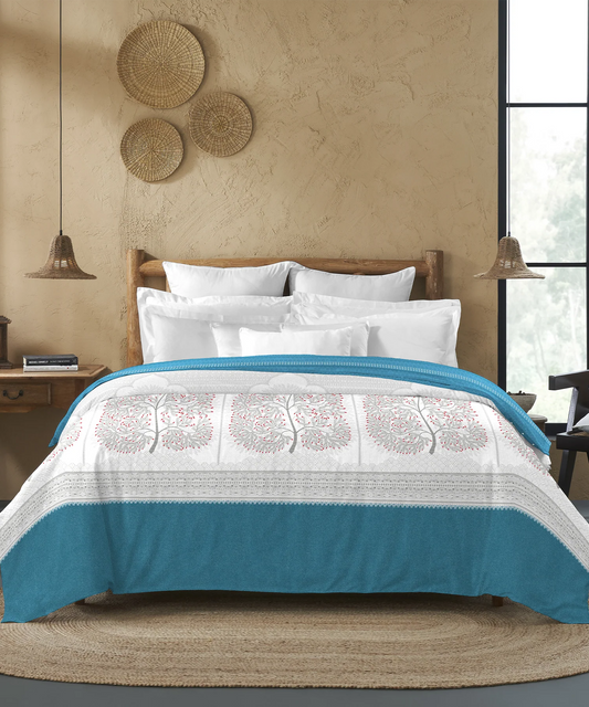 Sanskriti Double AC Blanket/Comforter, Gond Art Blue| 180 GSM Polyester