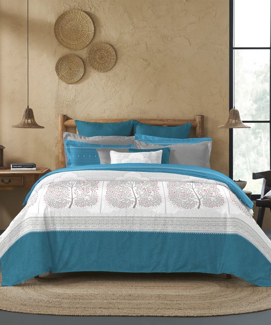 Sanskriti Bedding Set, Gond Art Blue| 180 TC, 180 GSM Cotton| 4 Pc Set