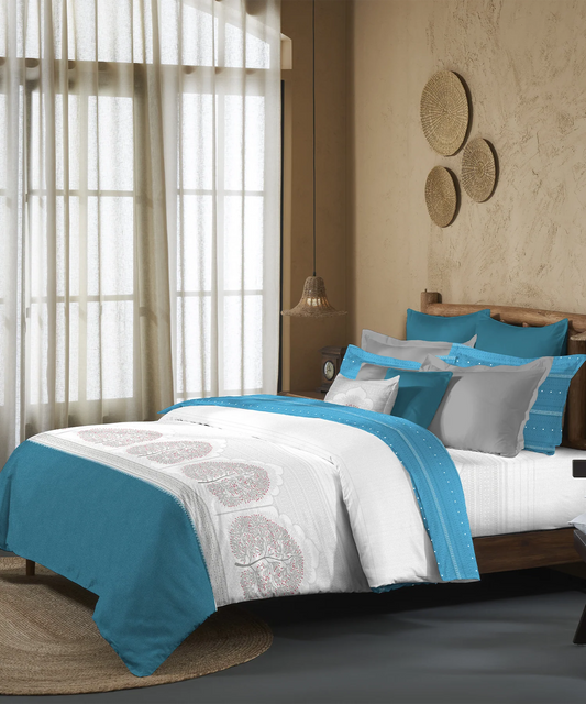 Sanskriti Bedding Set, Gond Art Blue| 180 TC, 180 GSM Cotton| 4 Pc Set
