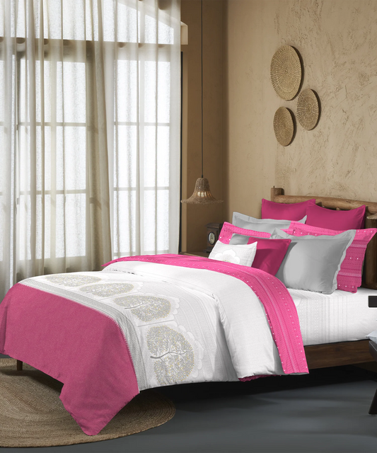 Sanskriti Bedding Set, Gond Art Pink| 180 TC, 180 GSM Cotton| 4 Pc Set