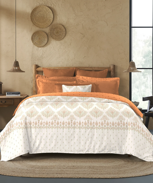 Sanskriti Bedding Set, Kantha Orange| 180 TC, 180 Cotton| 4 Pc Set