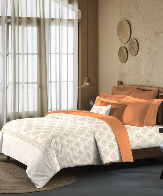 Sanskriti Bedding Set, Kantha Orange| 180 TC, 180 Cotton| 4 Pc Set