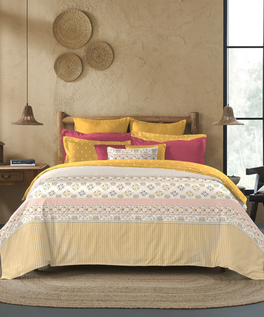 Sanskriti Bedding Set, Kasuti Turmeric| 180 TC, 180 Cotton| 4 Pc Set
