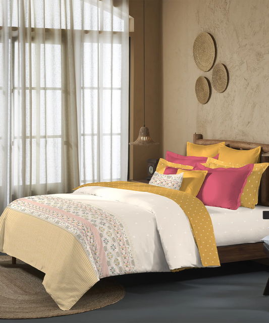 Sanskriti Bedding Set, Kasuti Turmeric| 180 TC, 180 Cotton| 4 Pc Set