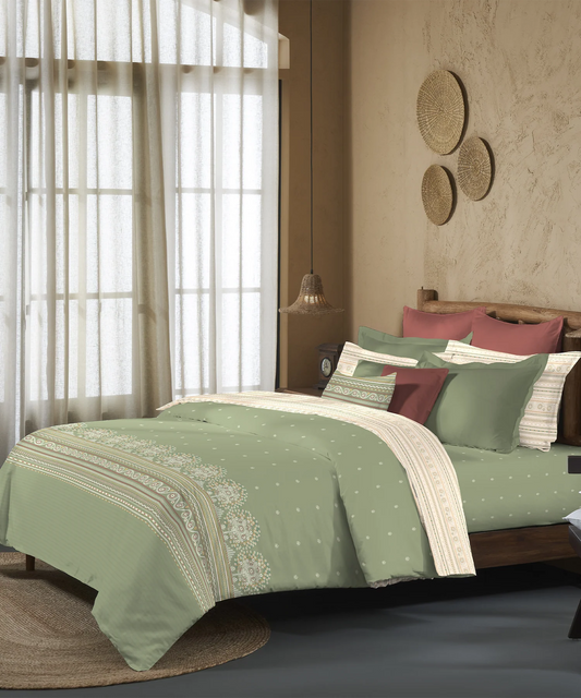 Sanskriti Bedding Set, Rogan Art Olive| 180 TC, 180 Cotton| 4 Pc Set