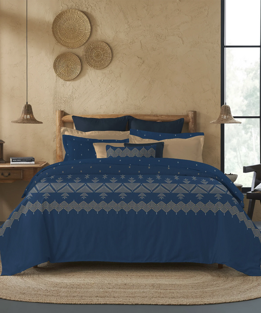 Sanskriti Bedding Set, Phulkari Blue| 180 TC, 180 GSM Cotton| 4 Pc Set