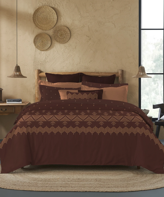 Sanskriti Bedding Set, Phulkari Brown| 180 TC, 180 GSM Cotton| 4 Pc Set