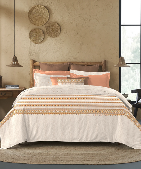 Sanskriti Bedding Set, Kullu Shawl Beige| 180 TC, 180 GSM Cotton| 4 Pc Set