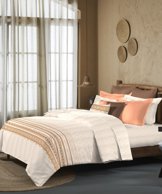 Sanskriti Bedding Set, Kullu Shawl Beige| 180 TC, 180 GSM Cotton| 4 Pc Set