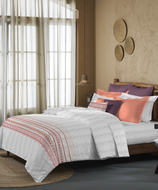 Sanskriti Bedding Set, Kullu Shawl Grey| 180 TC, 180 GSM Cotton| 4 Pc Set