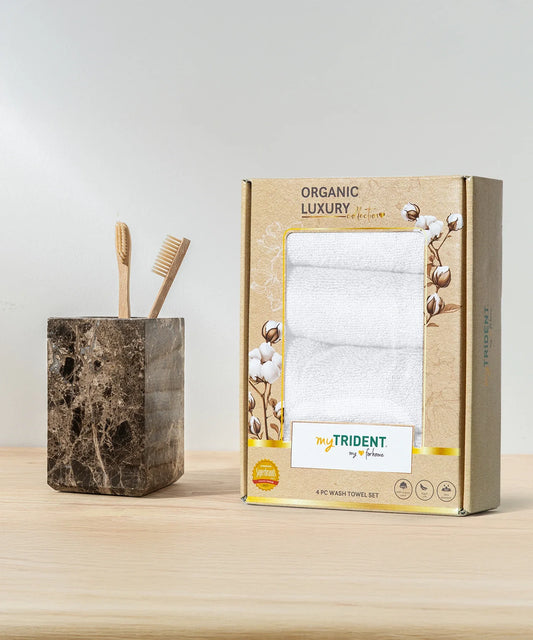 Organic Luxury 4Pc Face Towel, White|650 GSM Organic Cotton