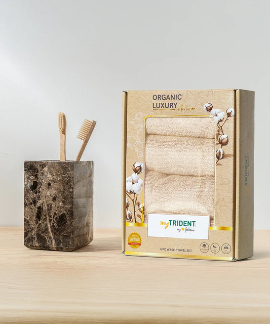 Organic Luxury 4Pc Face Towel, Beige|650 GSM Organic Cotton