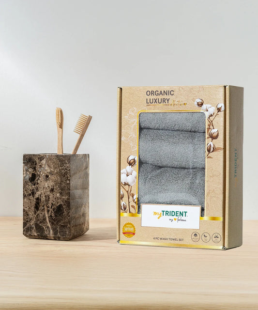 Organic Luxury 4Pc Face Towel, Grey|650 GSM Organic Cotton