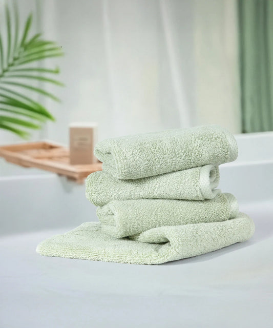 Organic Luxury 4Pc Face Towel, Green|650 GSM Organic Cotton
