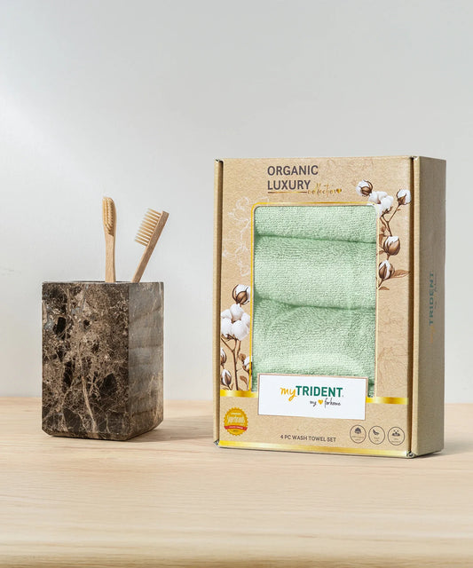 Organic Luxury 4Pc Face Towel, Green|650 GSM Organic Cotton