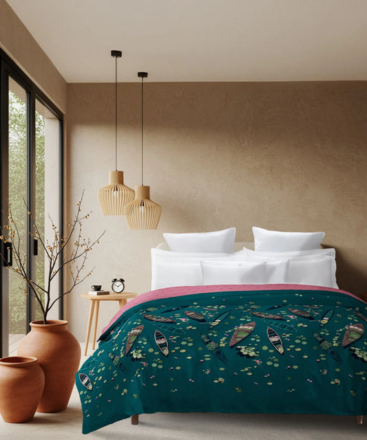 Classic Safarnama Double AC Blanket/Comforter, Lakeside Drift| 210 TC Cotton Shell 150 GSM Polyester Filling