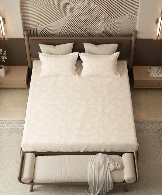 Home Essential Pastel Poetry Floral King Fitted Bedsheet,IRAJA BUTTER|144TC Cotton| 2 Pillow Covers