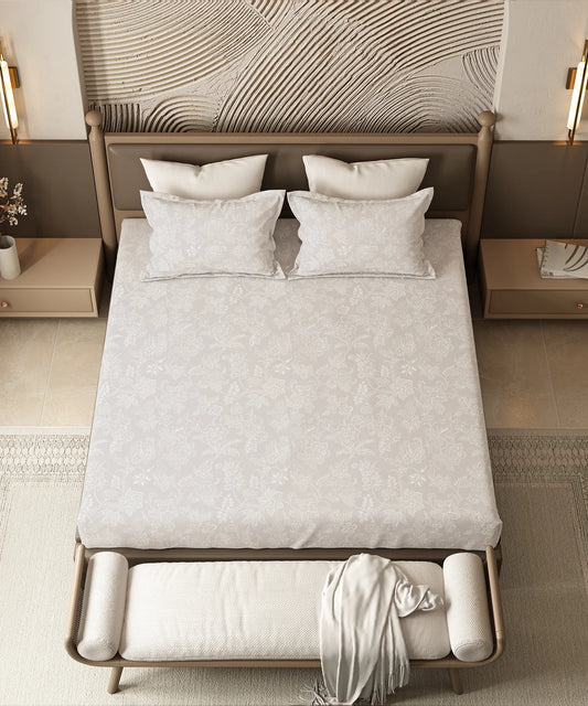 Home Essential Pastel Poetry Floral King Fitted Bedsheet, IRAJA PEPPER|144TC Cotton| 2 Pillow Covers