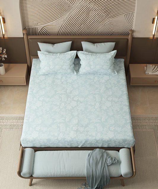 Home Essential Pastel Poetry Floral King Fitted Bedsheet, IRAJA TIFFANY|144TC Cotton| 2 Pillow Covers