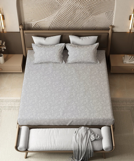 Home Essential Pastel Poetry Floral King Fitted Bedsheet, NITARA CLOUD|144TC Cotton| 2 Pillow Covers