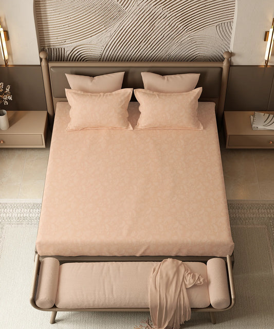 Home Essential Pastel Poetry Floral King Fitted Bedsheet, NITARA MARMALADE|144TC Cotton| 2 Pillow Covers