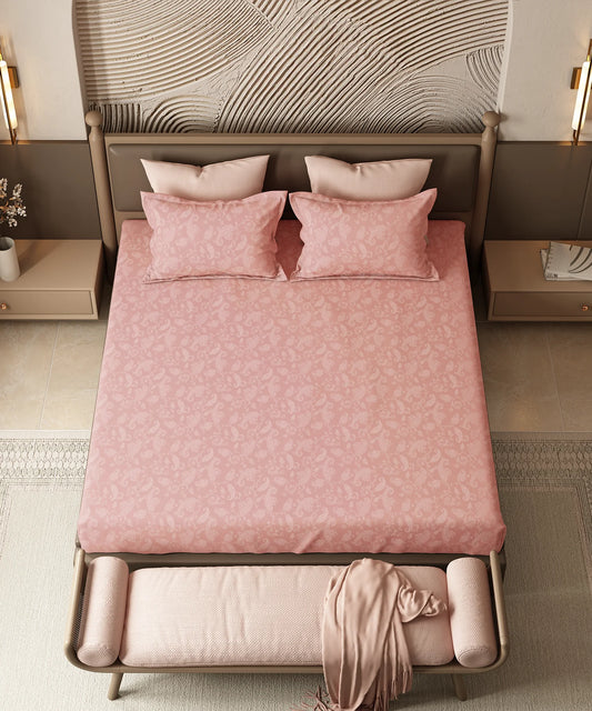 Home Essential Pastel Poetry Floral King Fitted Bedsheet, NITARA PEONY|144TC Cotton| 2 Pillow Covers