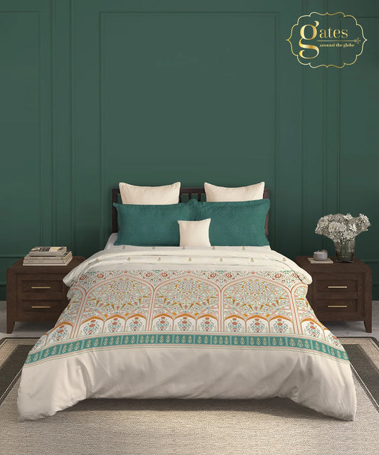 Gates Around The Goble King Bedsheet Set, Arqadia| 180 TC Cotton| 2 Pillow Covers