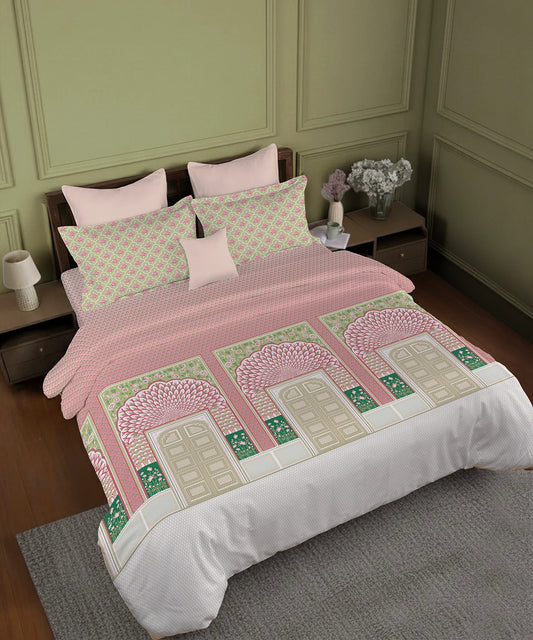 Gates Around The Goble King Bedsheet Set, Lirale| 180 TC Cotton| 2 Pillow Covers