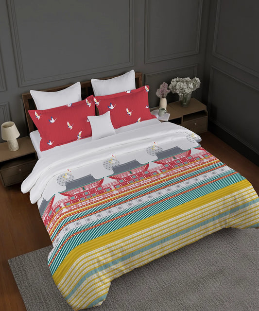Gates Around The Goble King Bedsheet Set, Torii| 180 TC Cotton| 2 Pillow Covers