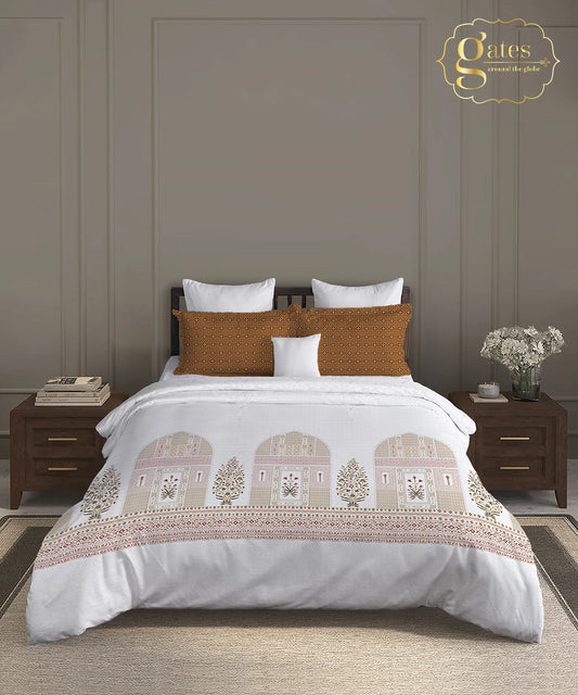 Gates Around The Goble King Bedsheet Set, Whitemyst| 180 TC Cotton| 2 Pillow Covers