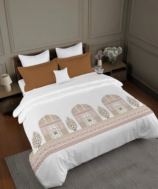 Gates Around The Goble King Bedsheet Set, Whitemyst| 180 TC Cotton| 2 Pillow Covers