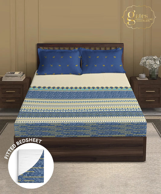 Gates Around The Goble King Fitted Bedsheet Set, Amara| 180 TC Cotton| 2 Pillow Covers