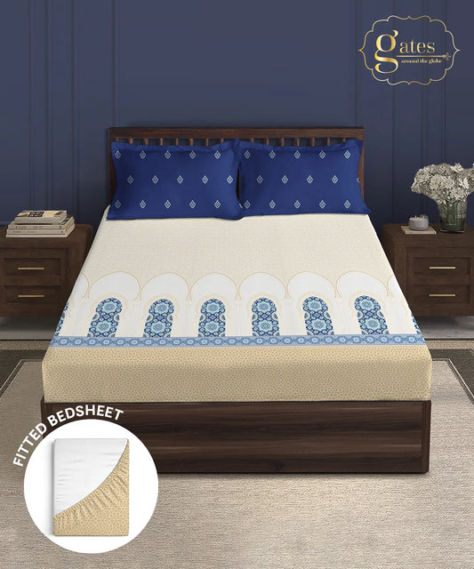 Gates Around The Goble King Fitted Bedsheet Set, Moorique| 180 TC Cotton| 2 Pillow Covers