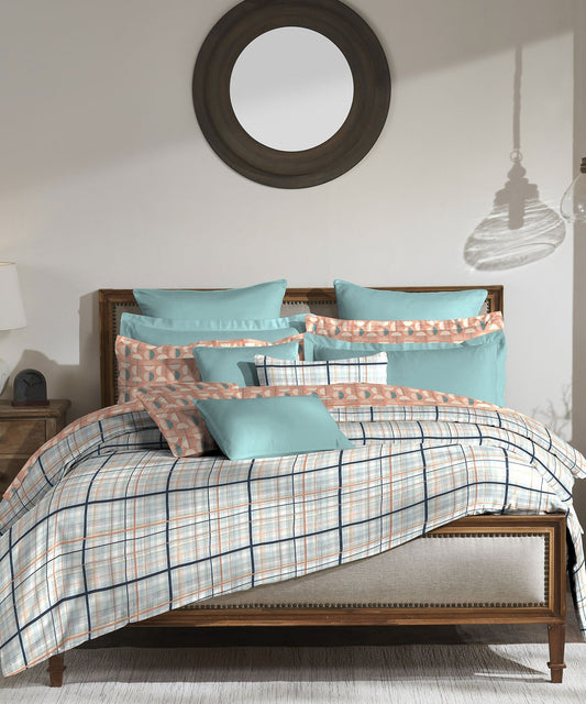 Classic King Bedsheet, Geo Crush Peach|210 TC Cotton| 2 Pillow Covers